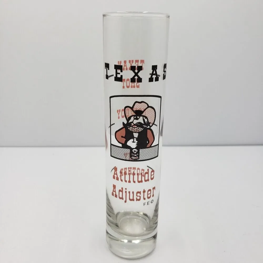 Vintage Texas Size Shot Glass Texan Cowboy Shooter Attitude Adjuster Tall